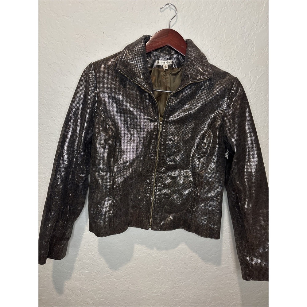 Vintage Ladies Yvonne Marie Suede Jacket, Brown and Copper Sparkle, Size 8